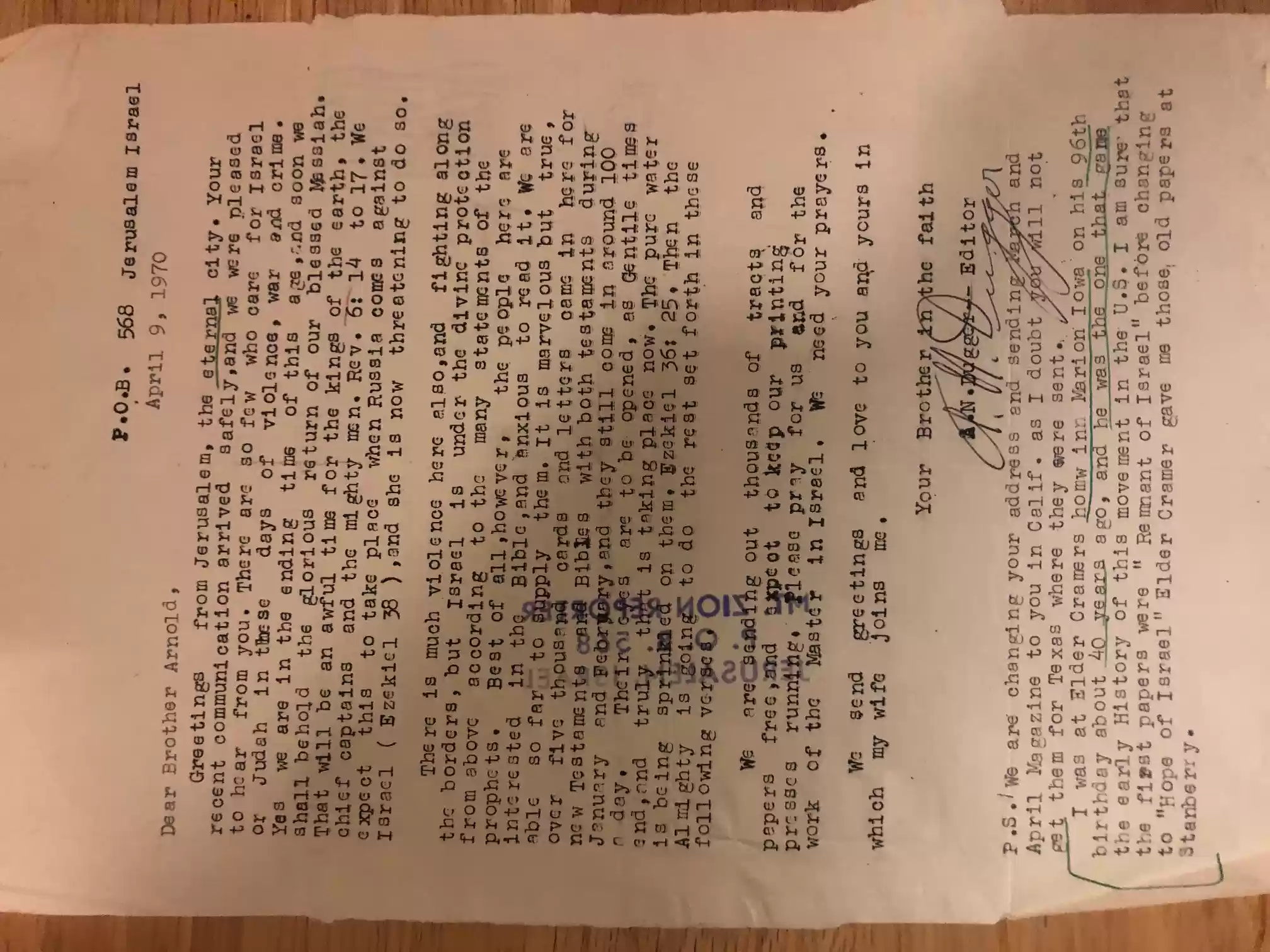 Dugger ltr 9April1970